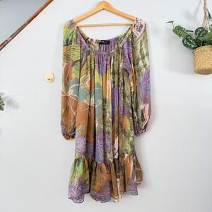 ABS Collection Mini Dress Fairycore Abstract Floral Chiffon Long Sleeve Ruffle